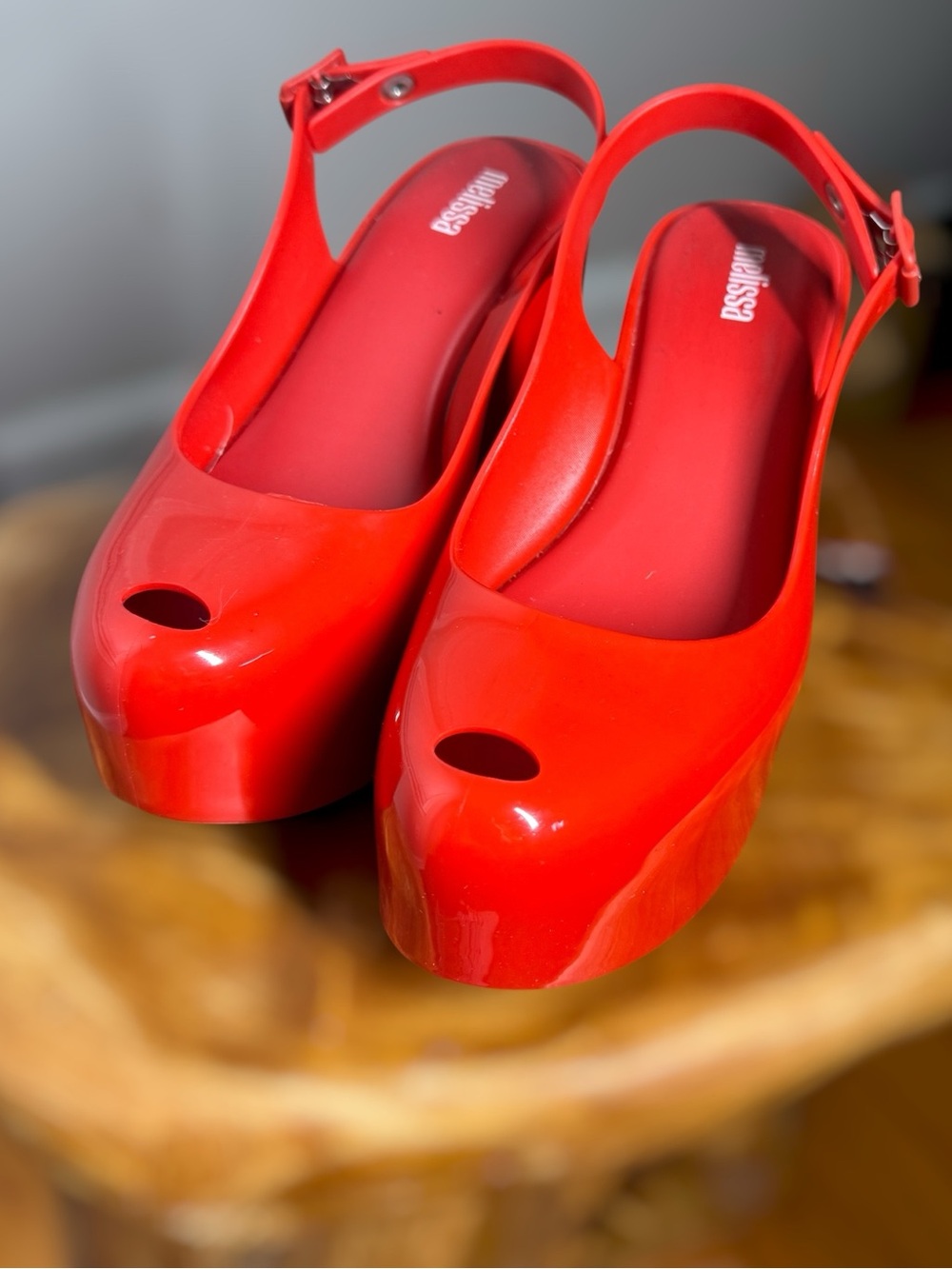 Melissa Groovy Slingback Platform Wedge Pumps in Red Sz. 6 - Picture 2 of 10